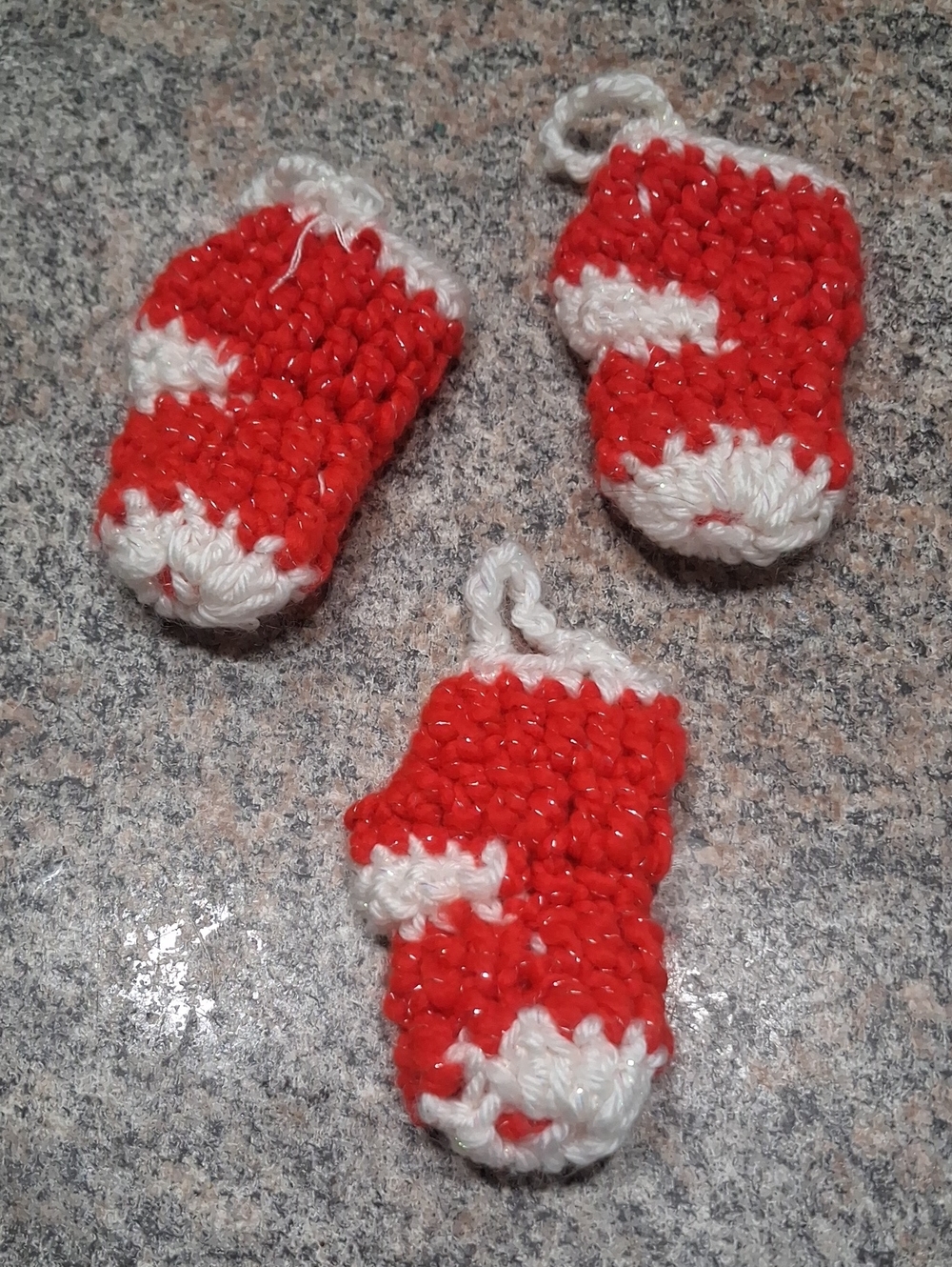 Handmade Red & White Crochet Mini Stocking Ornaments